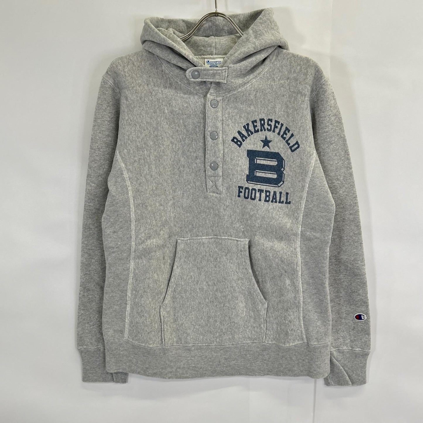 Champion Gray Reverse Weave Henley Neck Hoodie Size MEDIUM