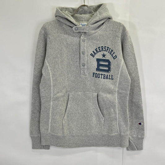 Champion Gray Reverse Weave Henley Neck Hoodie Size MEDIUM