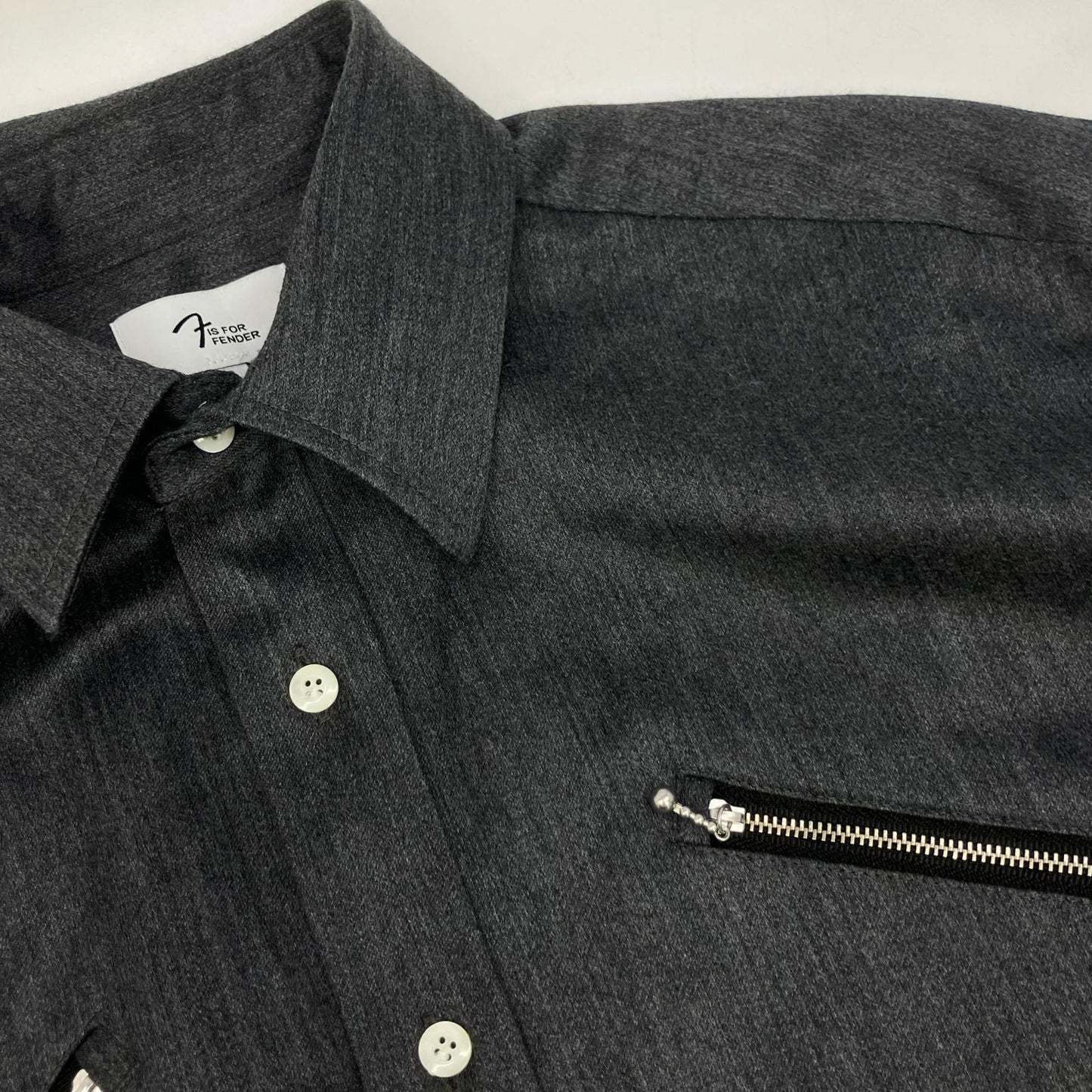 F IS FOR FENDER Gray Wool Telecaster Zipper Shirt Size 3