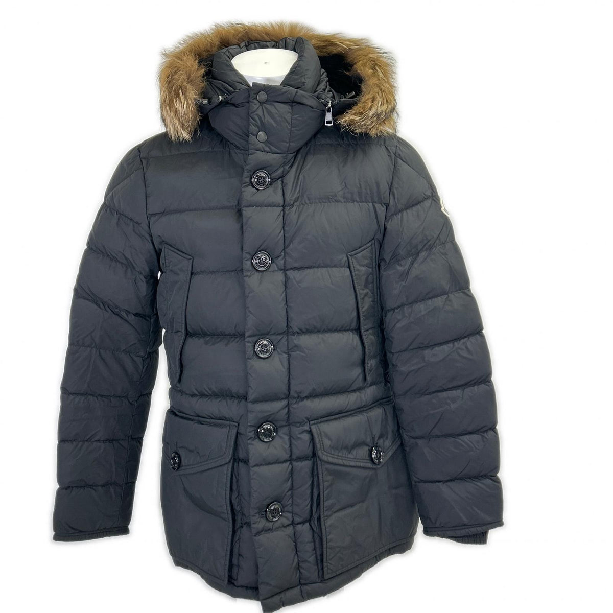 MONCLER CLUNY Fur Hooded Down Jacket Black Size 1