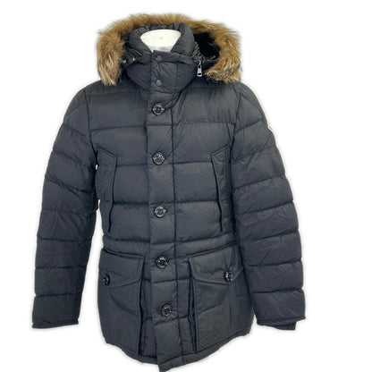 MONCLER CLUNY Fur Hooded Down Jacket Black Size 1