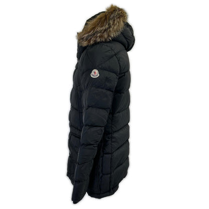 MONCLER CLUNY Fur Hooded Down Jacket Black Size 1