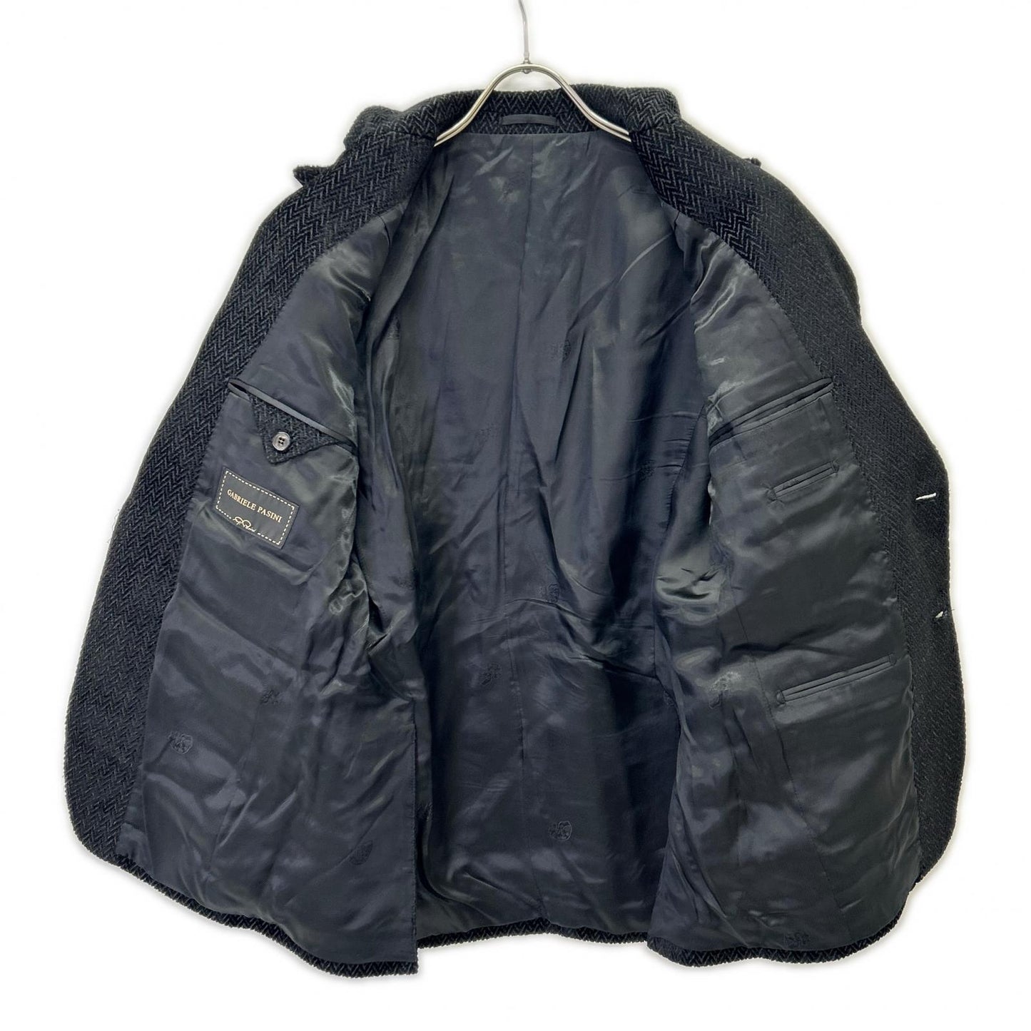 Gabriele Pasini Black Herringbone Lapel Jacket Size 46