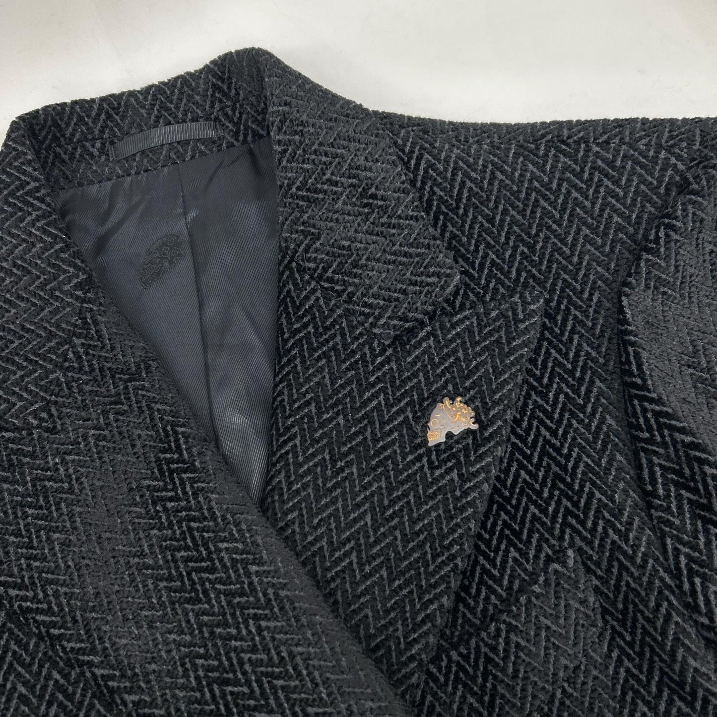 Gabriele Pasini Black Herringbone Lapel Jacket Size 46