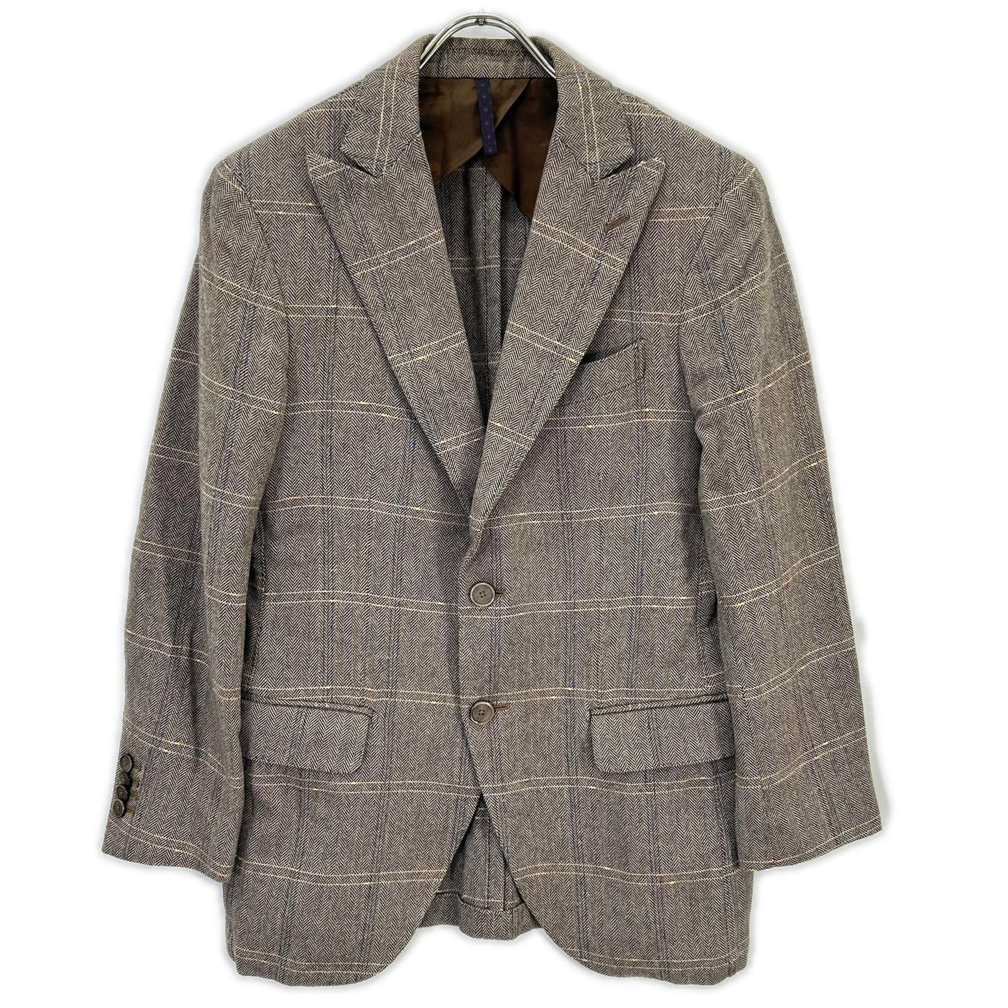 Santaniello Herringbone Windowpane Jacket Brown Size 44