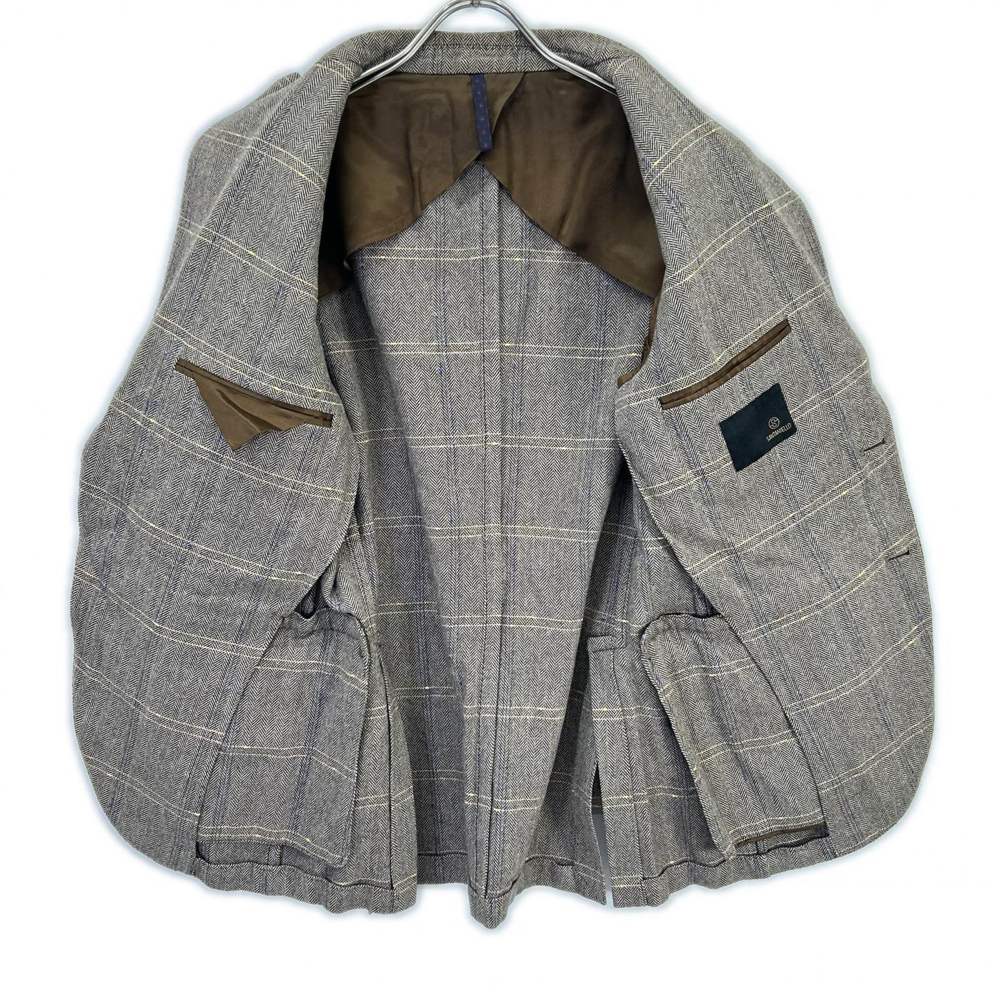 Santaniello Herringbone Windowpane Jacket Brown Size 44