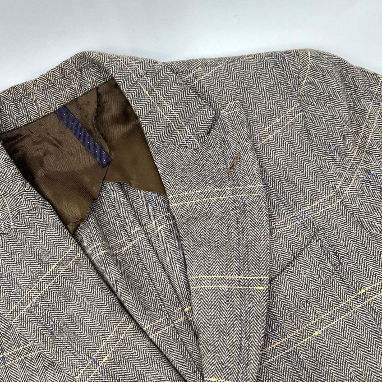Santaniello Herringbone Windowpane Jacket Brown Size 44