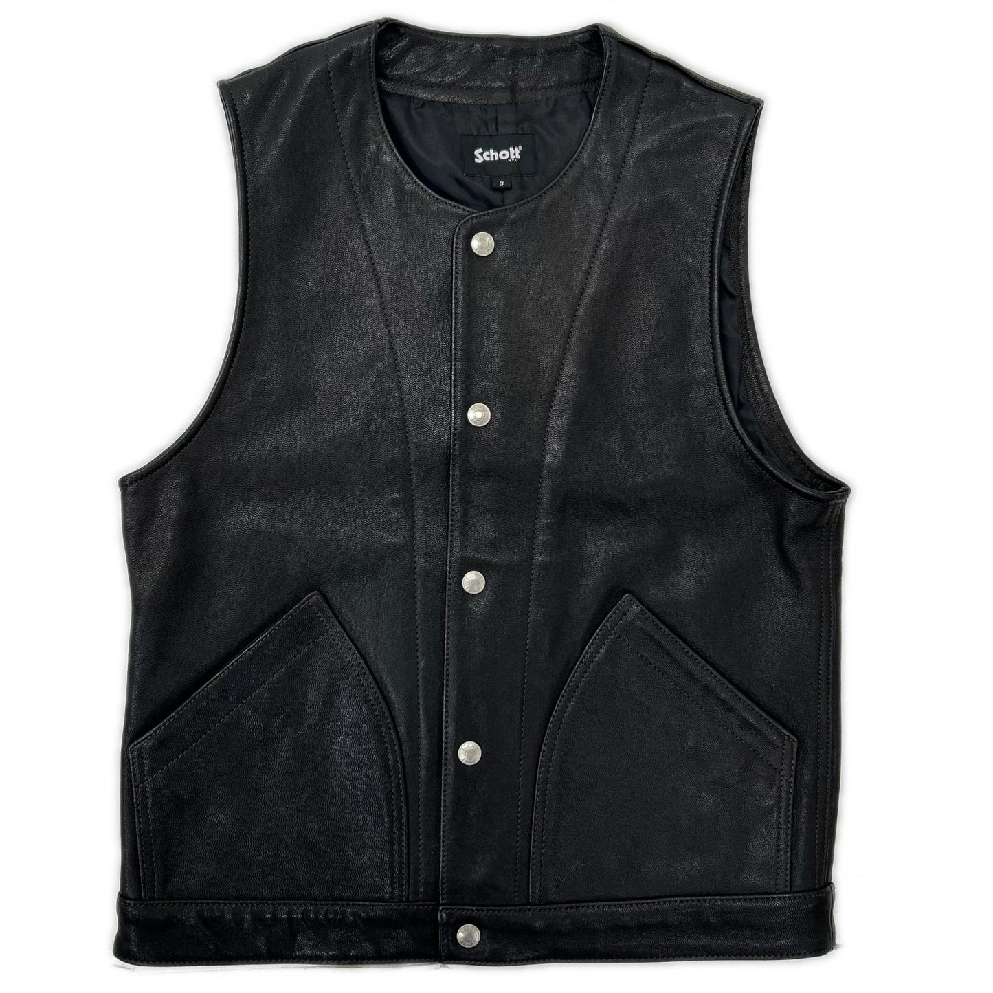 schott Black Goat Leather Vest Size S