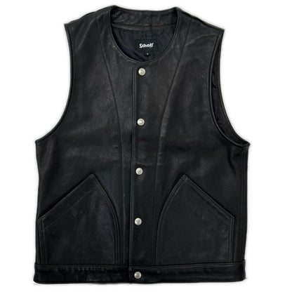 schott Black Goat Leather Vest Size S