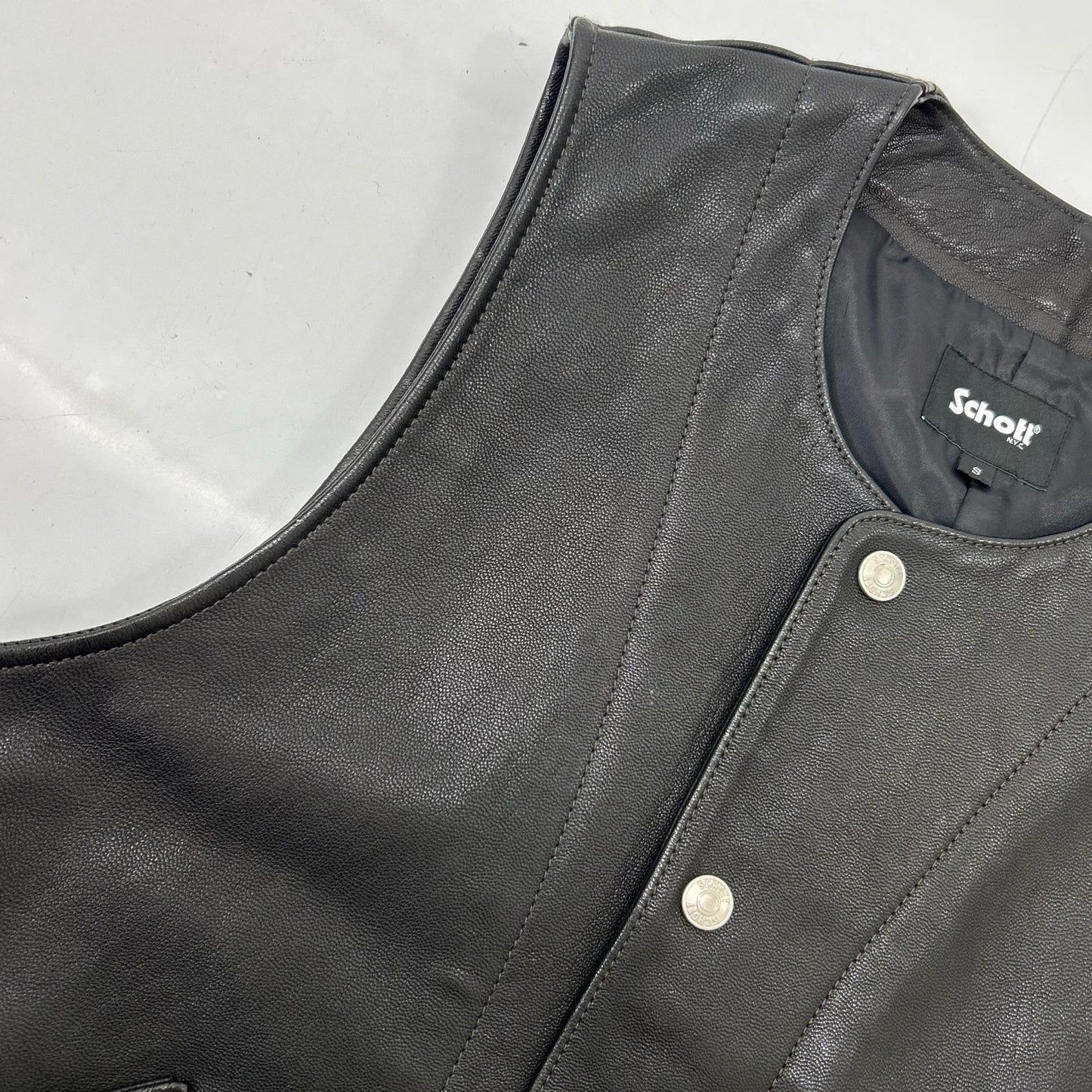 schott Black Goat Leather Vest Size S
