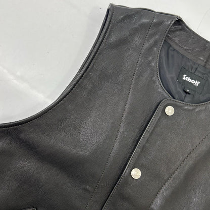 schott Black Goat Leather Vest Size S