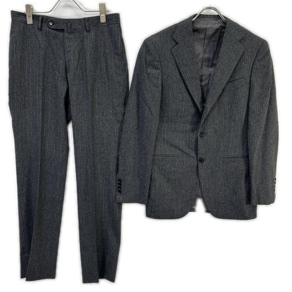 BEAMS F Wool Flannel Single Suit Gray Stripe Size 44/44