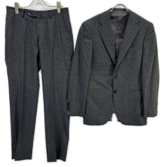 BEAMS F Wool Flannel Single Suit Gray Stripe Size 44/44
