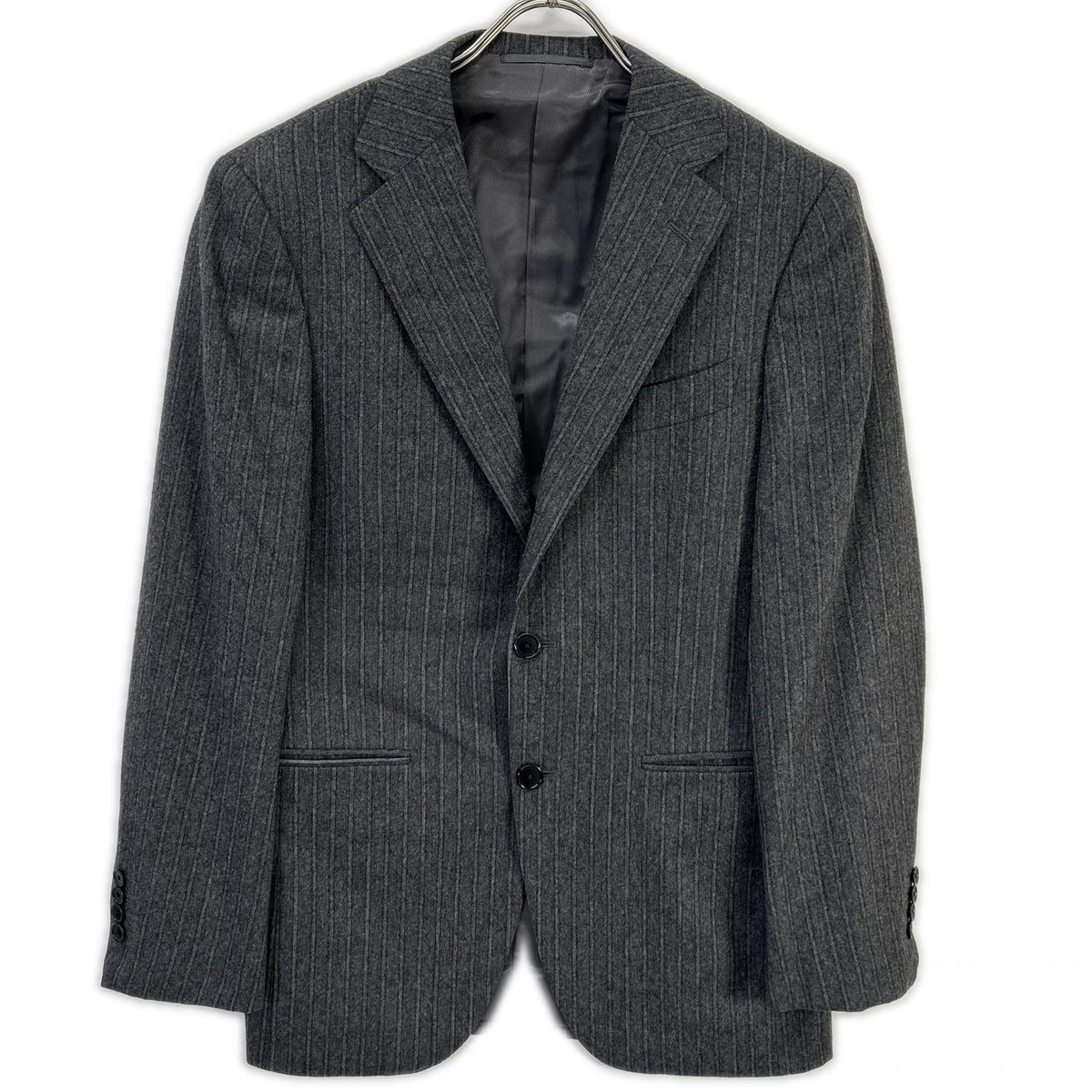 BEAMS F Wool Flannel Single Suit Gray Stripe Size 44/44