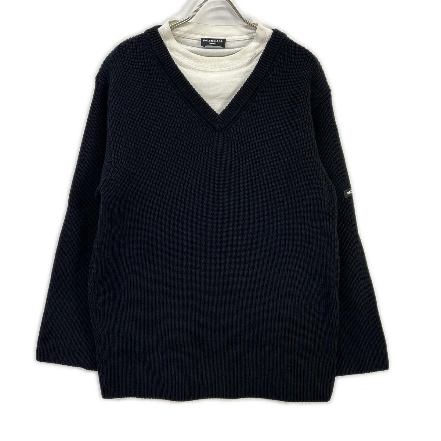 BALENCIAGA Black White Layered Knit T-Shirt Size 1