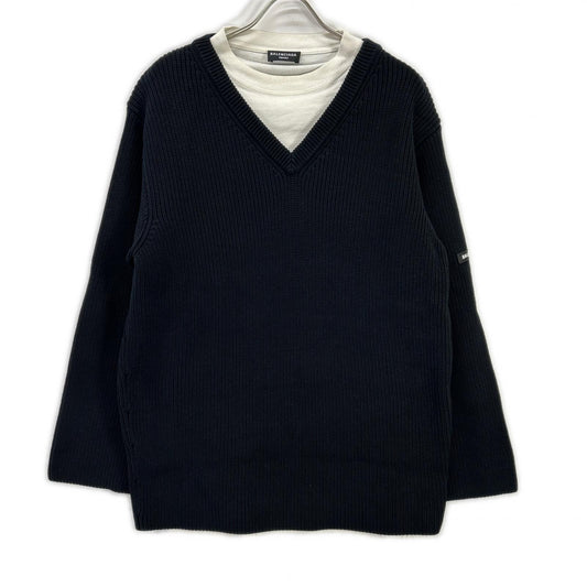 BALENCIAGA Black White Layered Knit T-Shirt Size 1