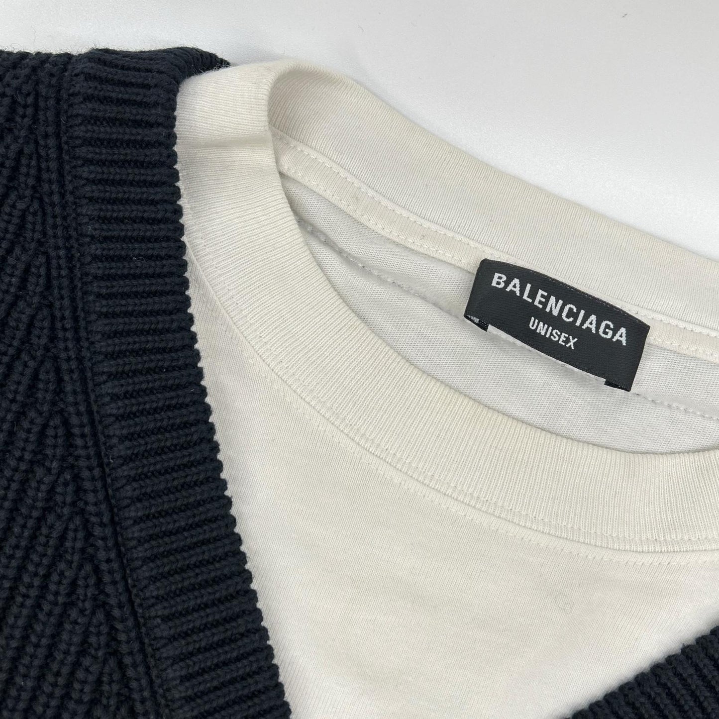 BALENCIAGA Black White Layered Knit T-Shirt Size 1