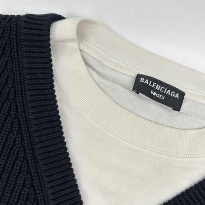 BALENCIAGA Black White Layered Knit T-Shirt Size 1