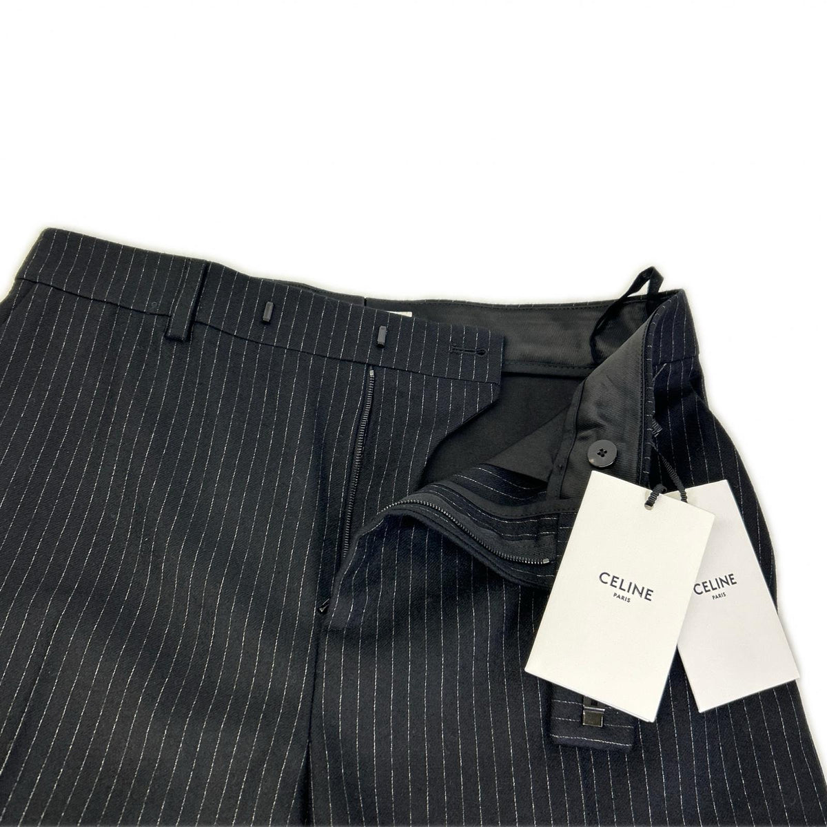 CELINE 22AW Hedi Slimane Flannel Flare Stripe Pants Size 46
