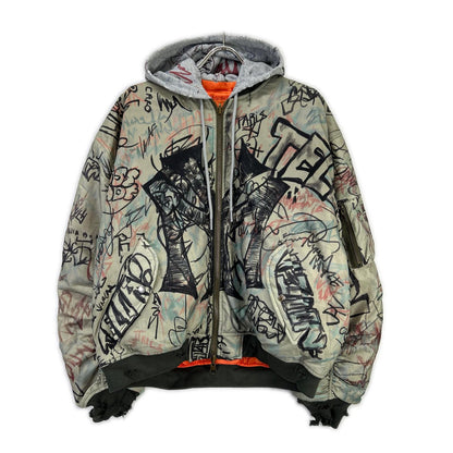 MOWALOLA 25AW Khaki Graffiti Bomber MA-1 Jacket Size L
