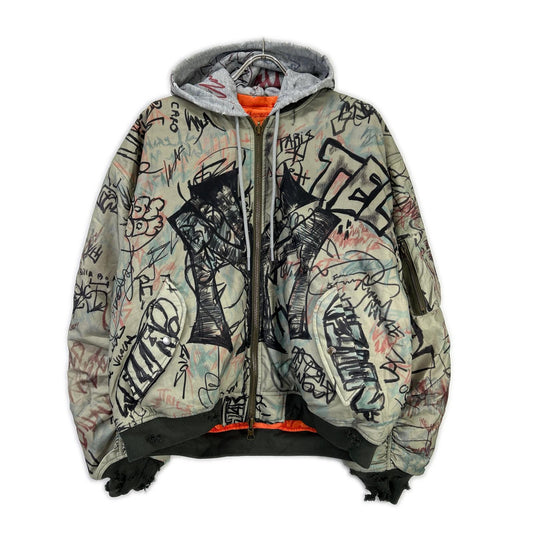 MOWALOLA 25AW Khaki Graffiti Bomber MA-1 Jacket Size L
