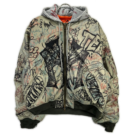 MOWALOLA 25AW Khaki Graffiti Bomber MA-1 Jacket Green Size L