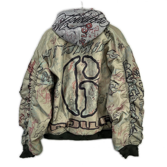 MOWALOLA 25AW Khaki Graffiti Bomber MA-1 Jacket Green Size L