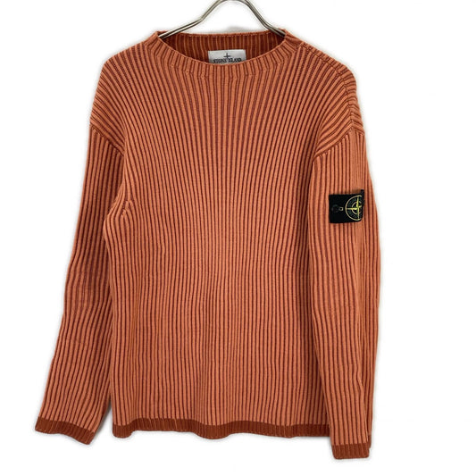STONE ISLAND Orange Crew Neck Rib Knit Sweater Size S
