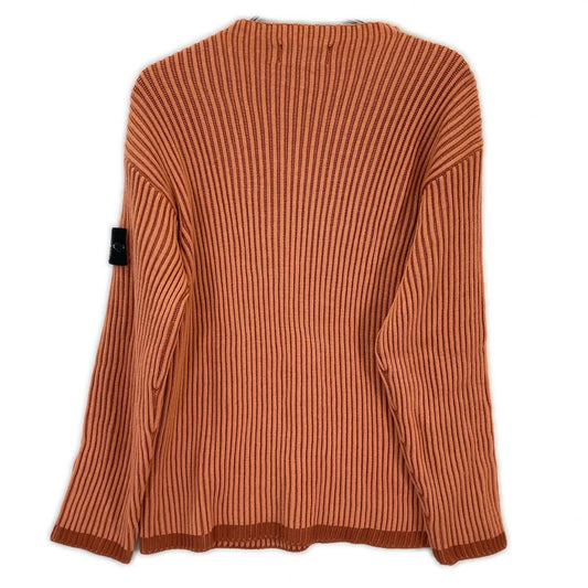 STONE ISLAND Orange Crew Neck Rib Knit Sweater Size S