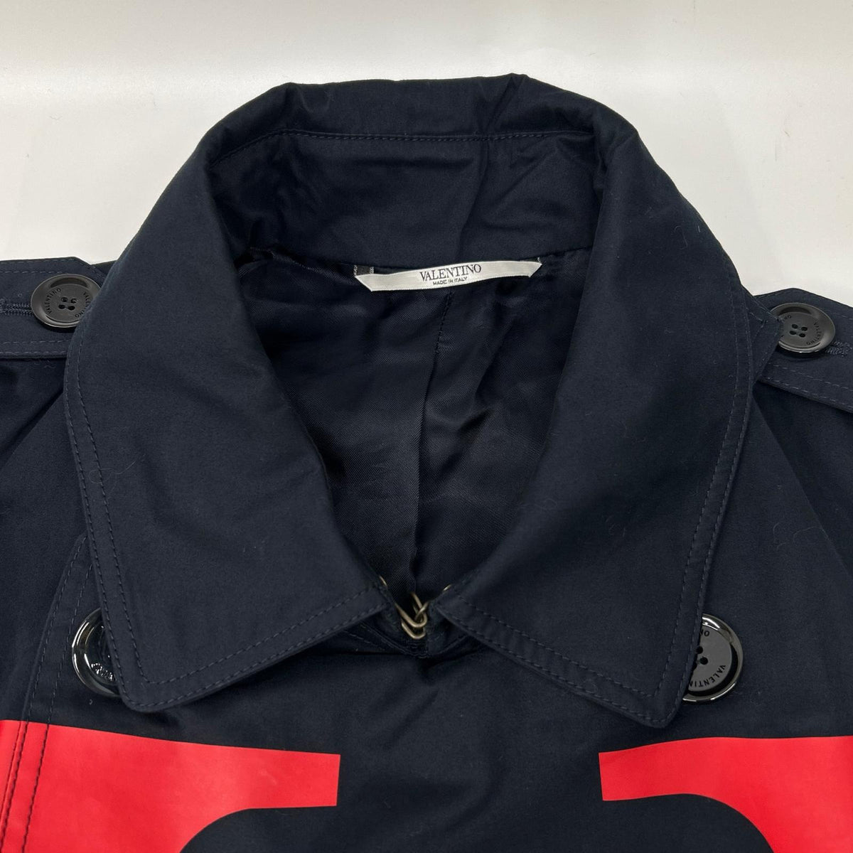 VALENTINO 19AW SV3CHA705AJ V-Logo Cotton Coat Navy Size 46