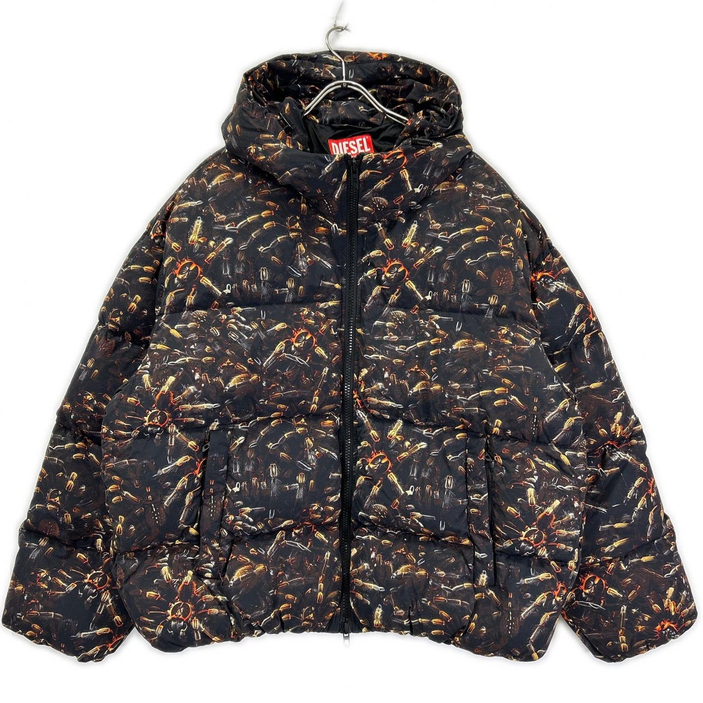DIESEL A18760 Printed Hooded Padded Jacket Black Size 52
