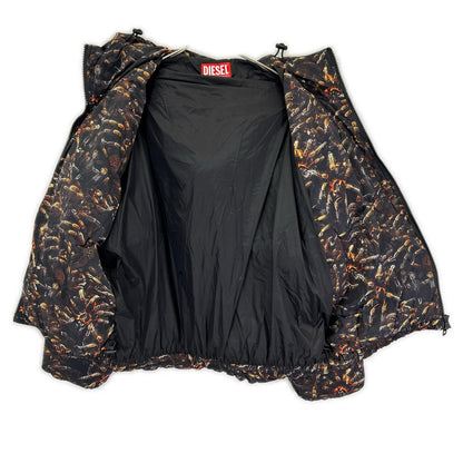 DIESEL A18760 Printed Hooded Padded Jacket Black Size 52