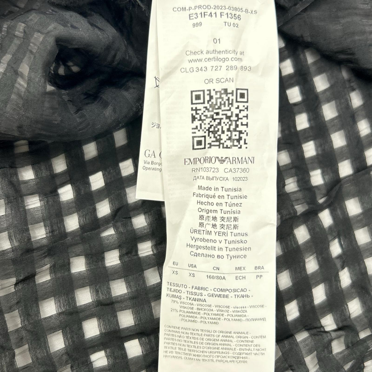 EMPORIOARMANI Viscose Gingham Check Shirt Black Size XS