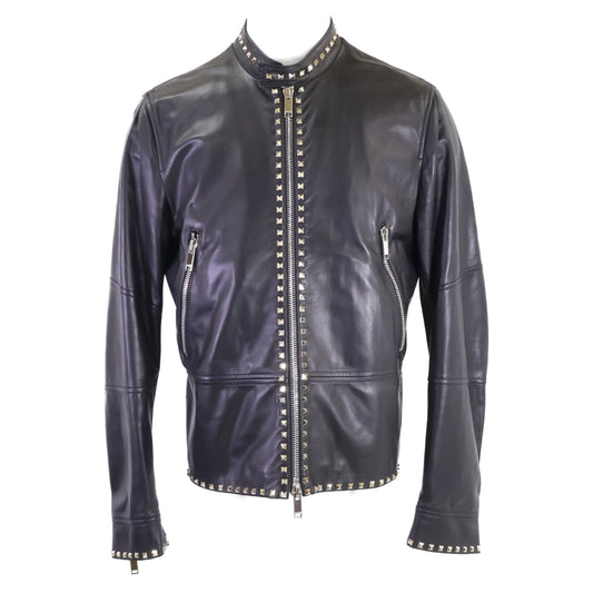 VALENTINO Black Rockstud Lamb Leather Rider Jacket Size 50