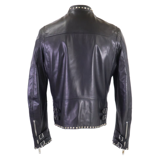 VALENTINO Black Rockstud Lamb Leather Rider Jacket Size 50