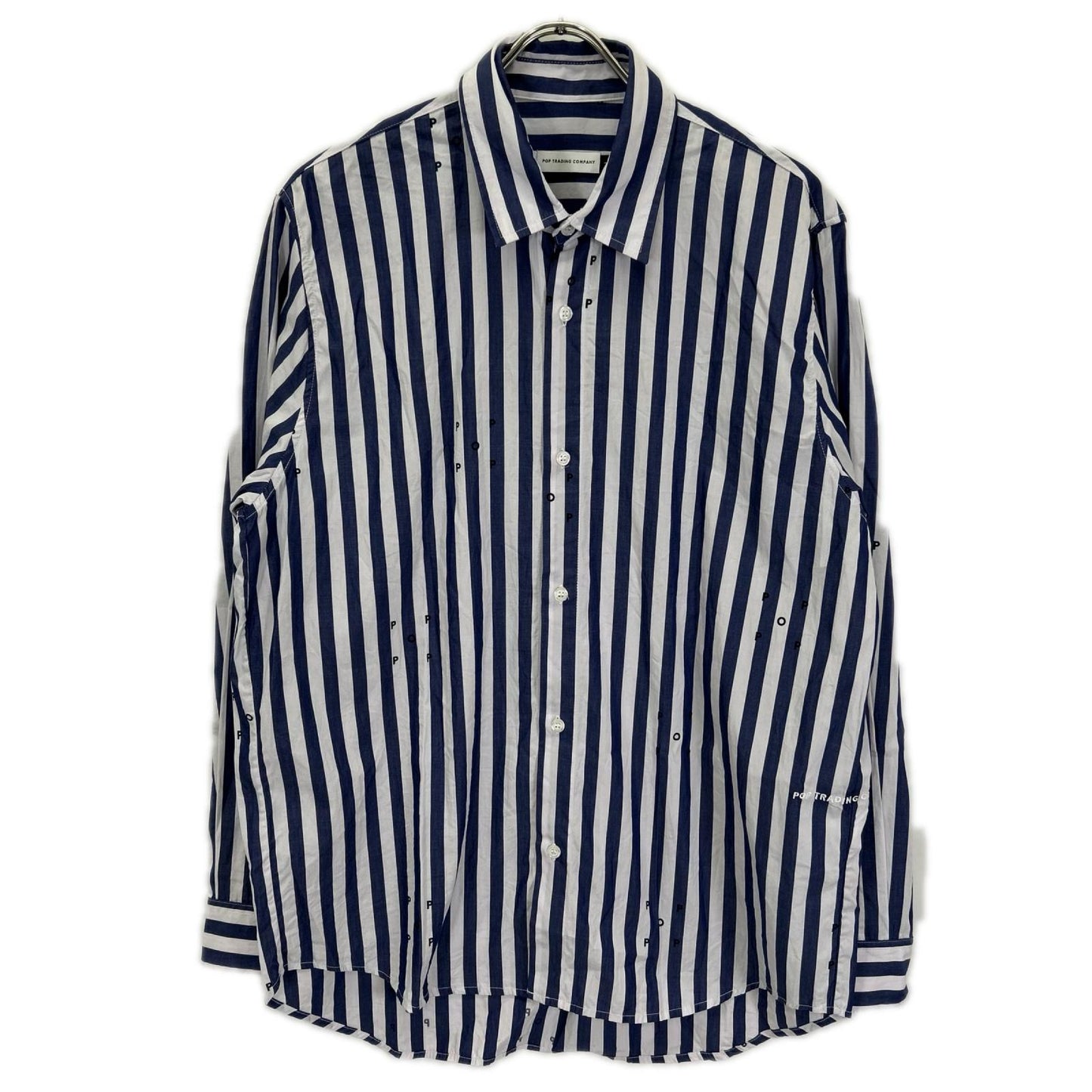 POP TRADING COMPANY Logo Stripe Shirt Blue/White Size L