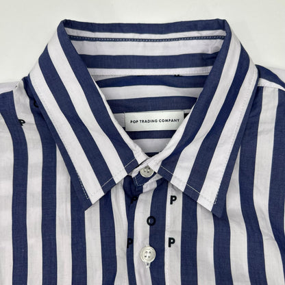 POP TRADING COMPANY Logo Stripe Shirt Blue/White Size L