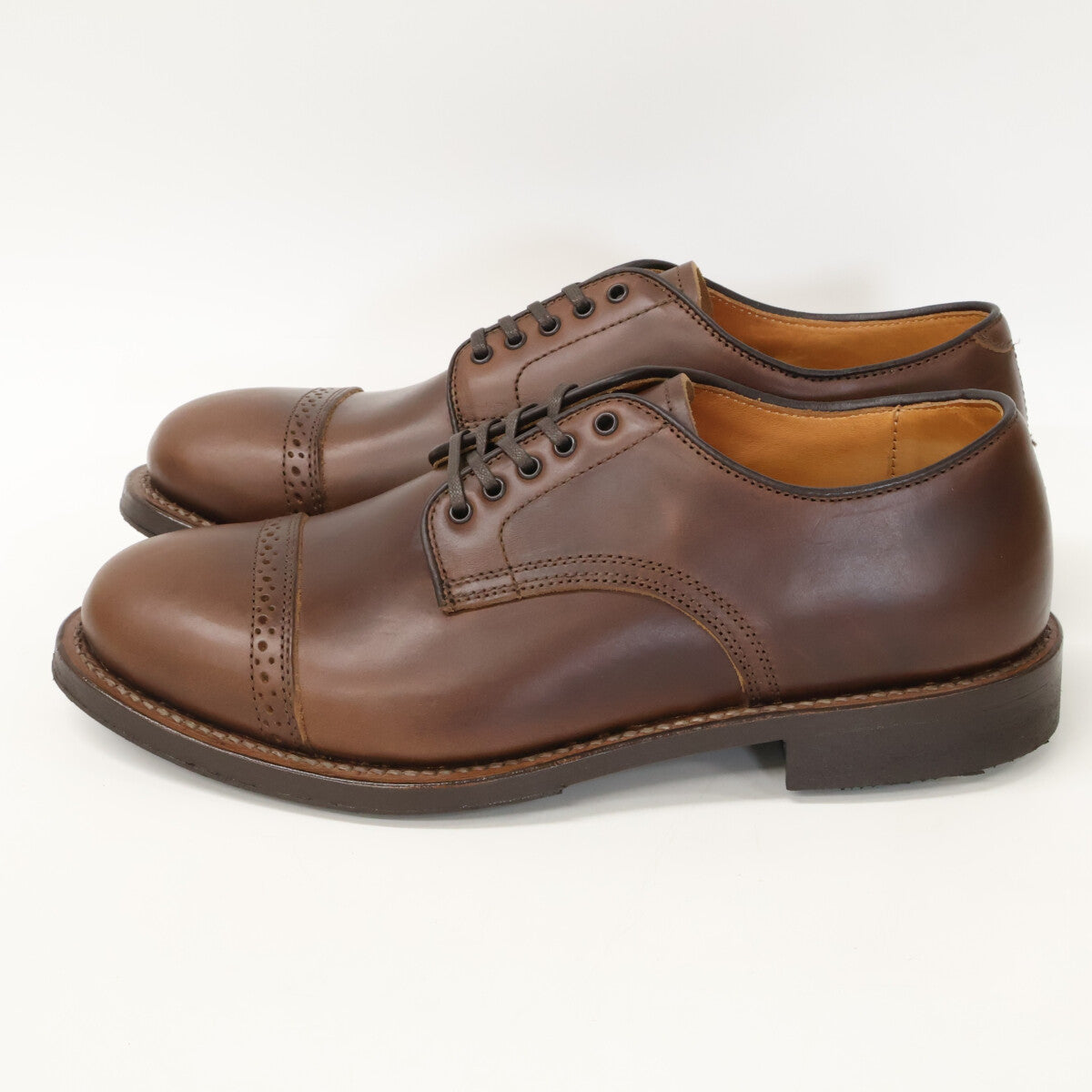 WHEEL ROBE 15077 Punched Cap Toe Derby Brown Leather Sneakers Size 7D