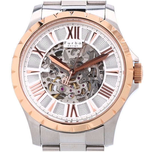 Furbo Automatic Skeleton Watch Silver/Pink Gold