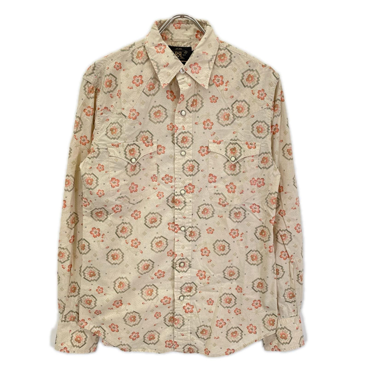RRL Cherry Blossom Cotton Poplin Western Shirt Beige Size S