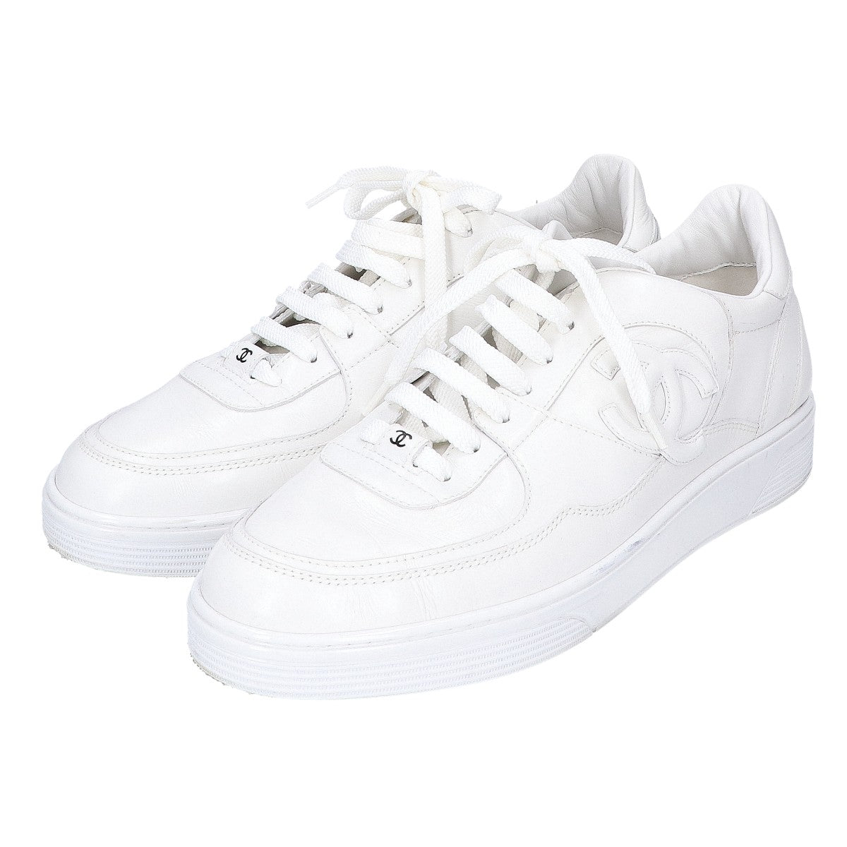 CHANEL G46734 Coco Mark Leather Sneakers White Size EU 43