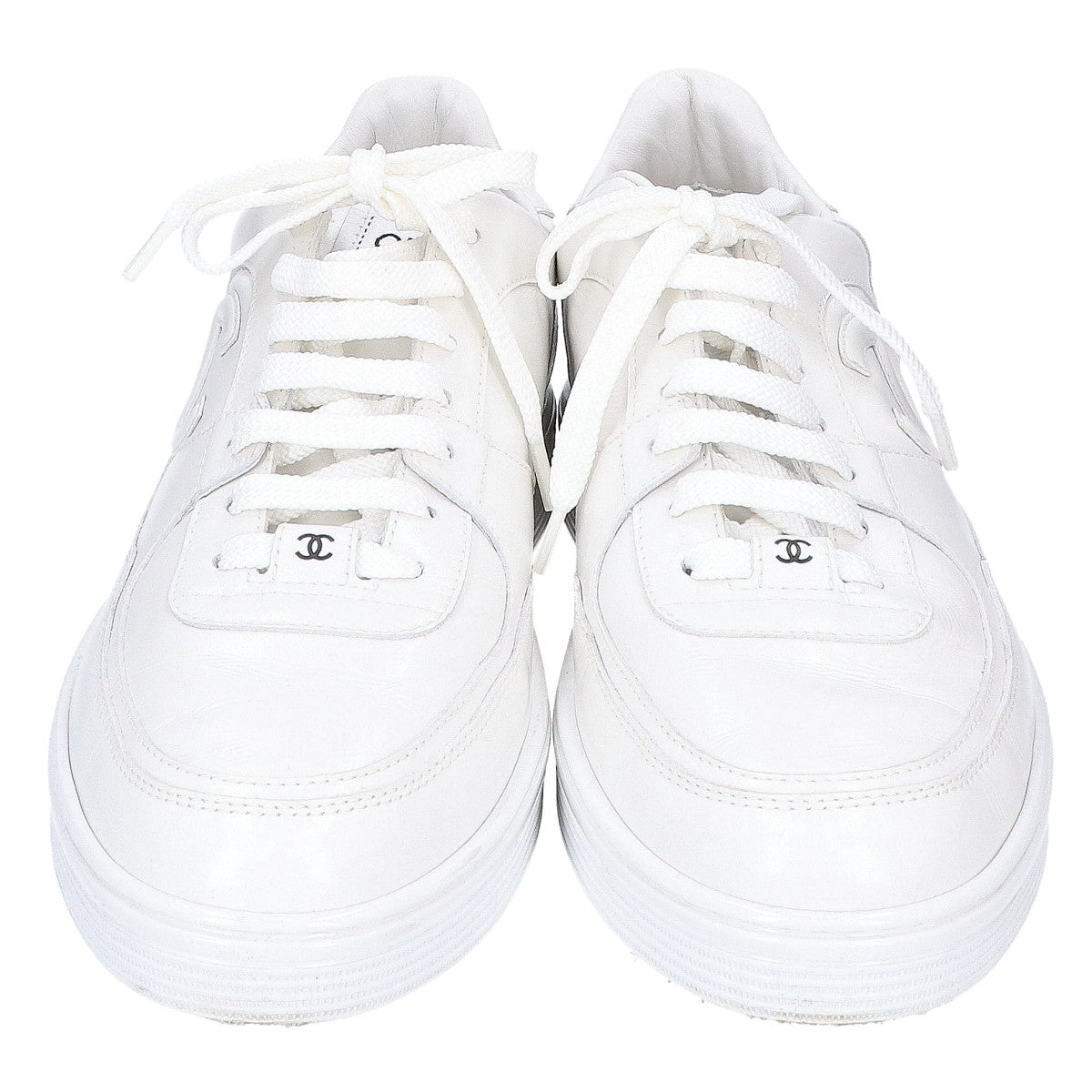 CHANEL G46734 Coco Mark Leather Sneakers White Size EU 43