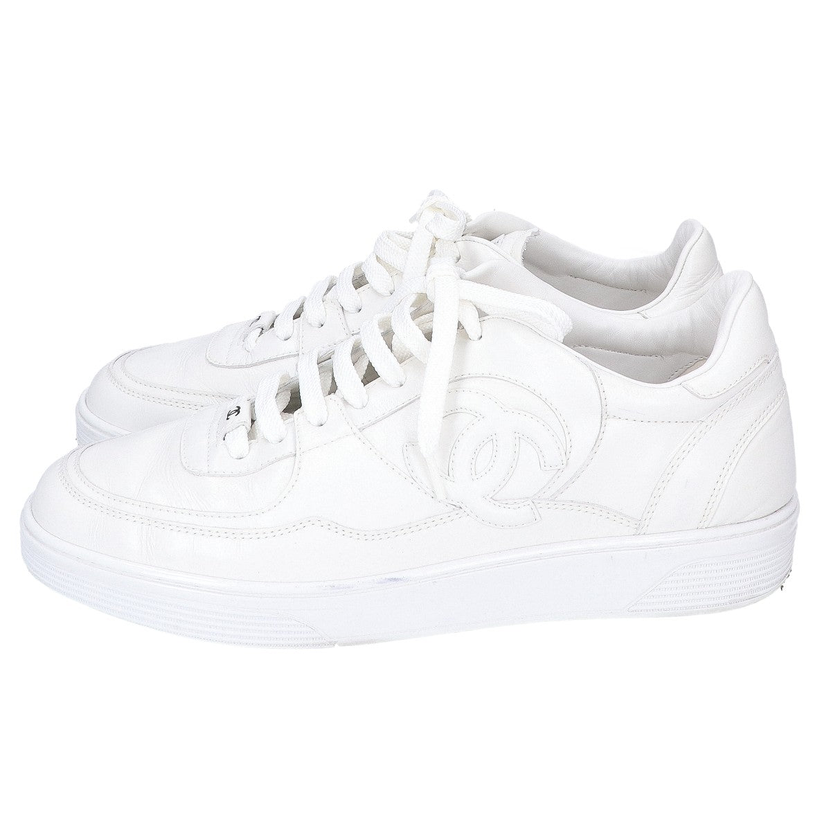 CHANEL G46734 Coco Mark Leather Sneakers White Size EU 43