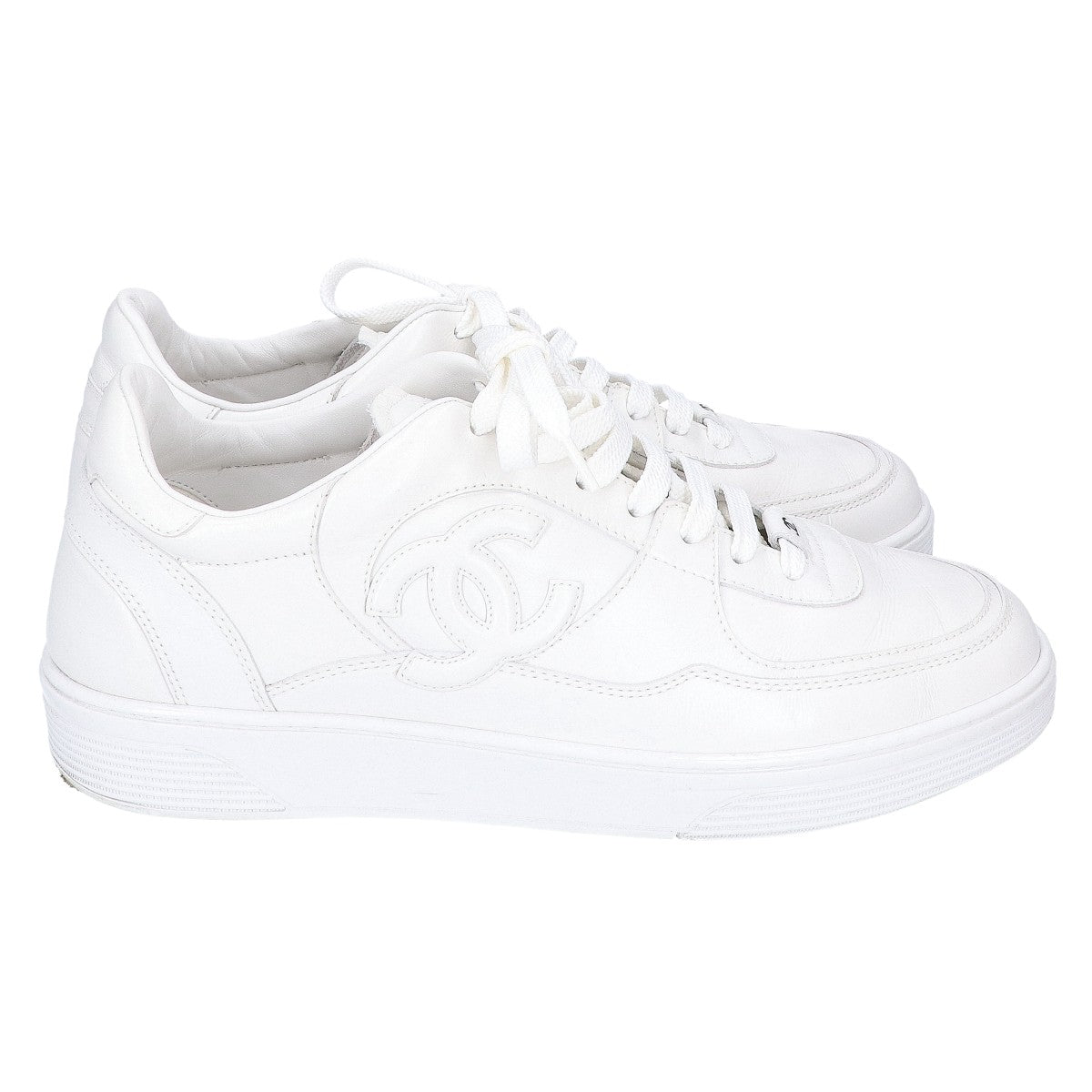 CHANEL G46734 Coco Mark Leather Sneakers White Size EU 43