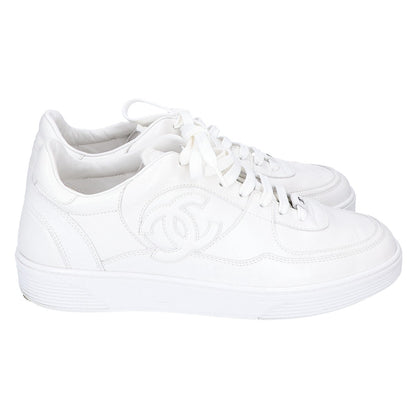 CHANEL G46734 Coco Mark Leather Sneakers White Size EU 43