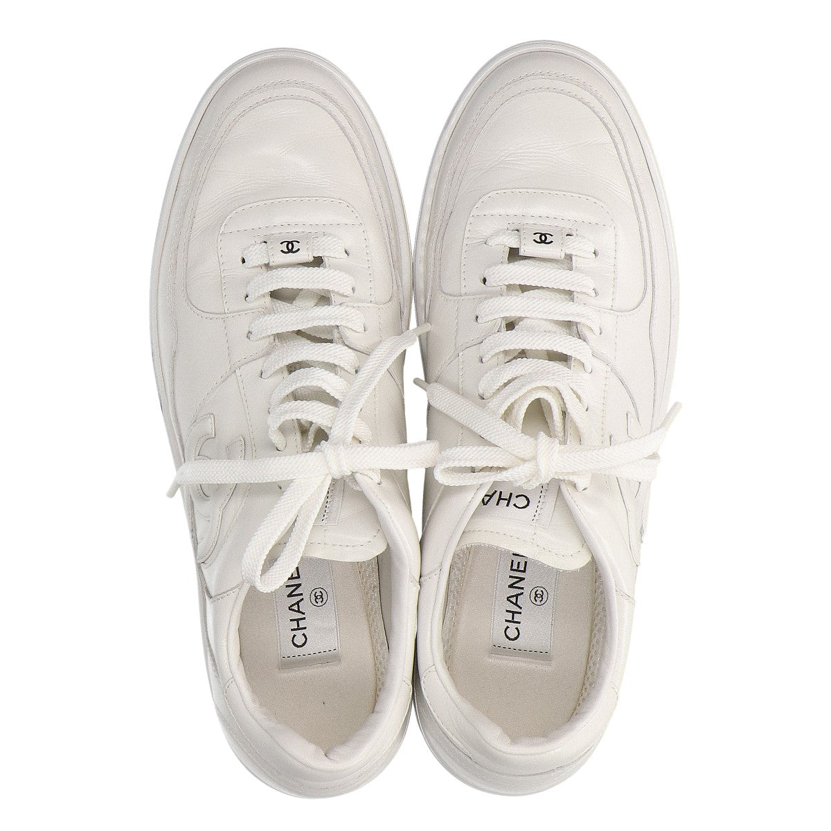 CHANEL G46734 Coco Mark Leather Sneakers White Size EU 43