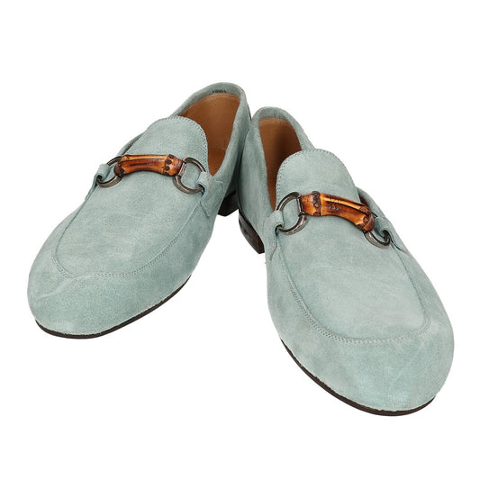 GUCCI Suede Bamboo Horsebit Loafers Blue Size UK 7.5