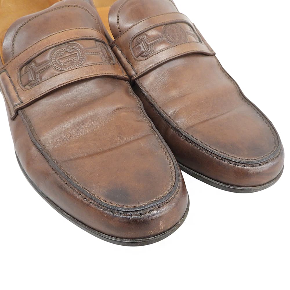 GUCCI Brown Leather Horsebit Coin Loafers Size UK 8