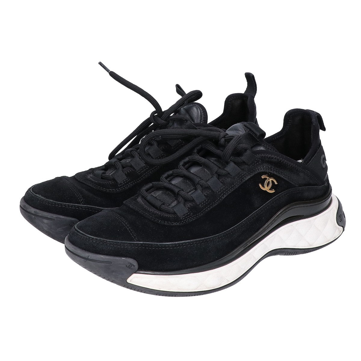 CHANEL G45332 Low Top Trainer Sneakers Black/Gold Size EU 41