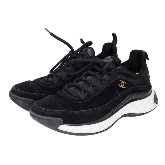 CHANEL G45332 Low Top Trainer Sneakers Black/Gold Size EU 41